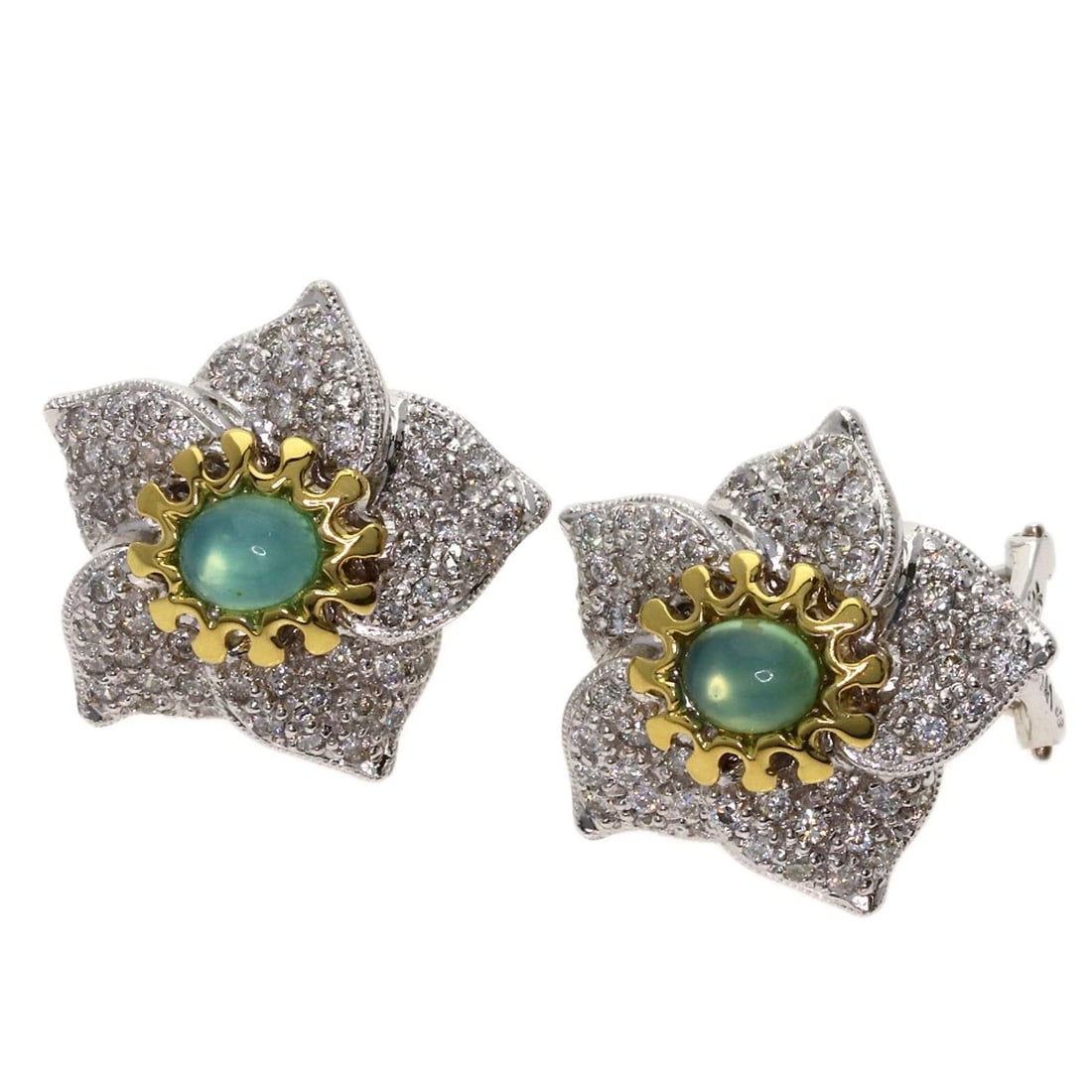 OPAL DIAMOND EARRING K18 WHITE GOLD: Opal Diamond Earring K18 White Gold Brand: SELECT JEWELRY Type/Style: Earring Material: K18 White Gold, Color: Silver Size: Stone Size:0.2inch/4.7?3.8mm Top Size:0.7inch/18.6x17.6mm Accessories: N