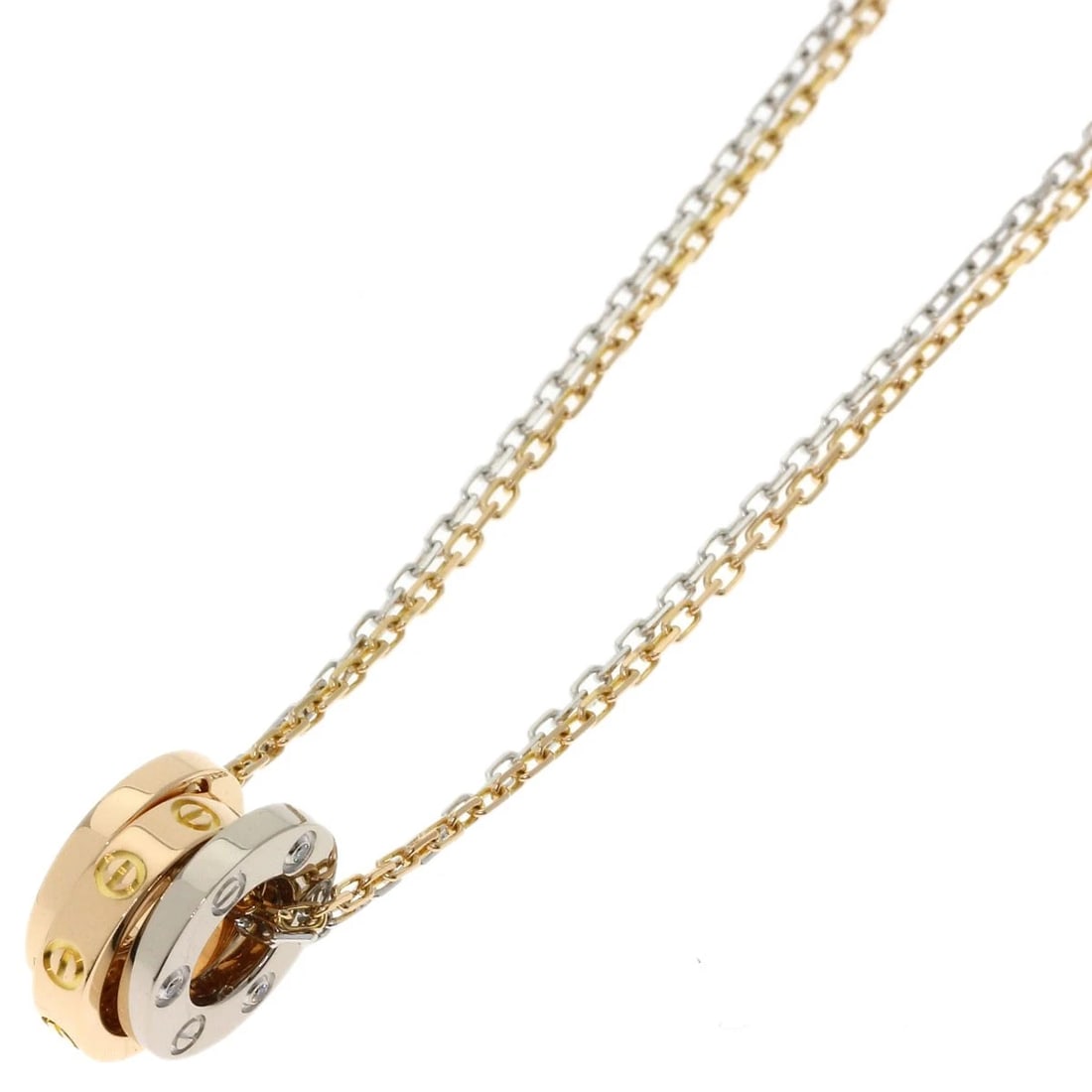 CARTIER LOVE THREE LOOP DIAMOND NECKLACE: CARTIER Love Three Loop Diamond Necklace Brand: CARTIER Type/Style: Necklace Material: K18 White Gold, Main Stone/Creation Natural Color: Gold Size: Chain Length:15.9inch/40.5cm Chain