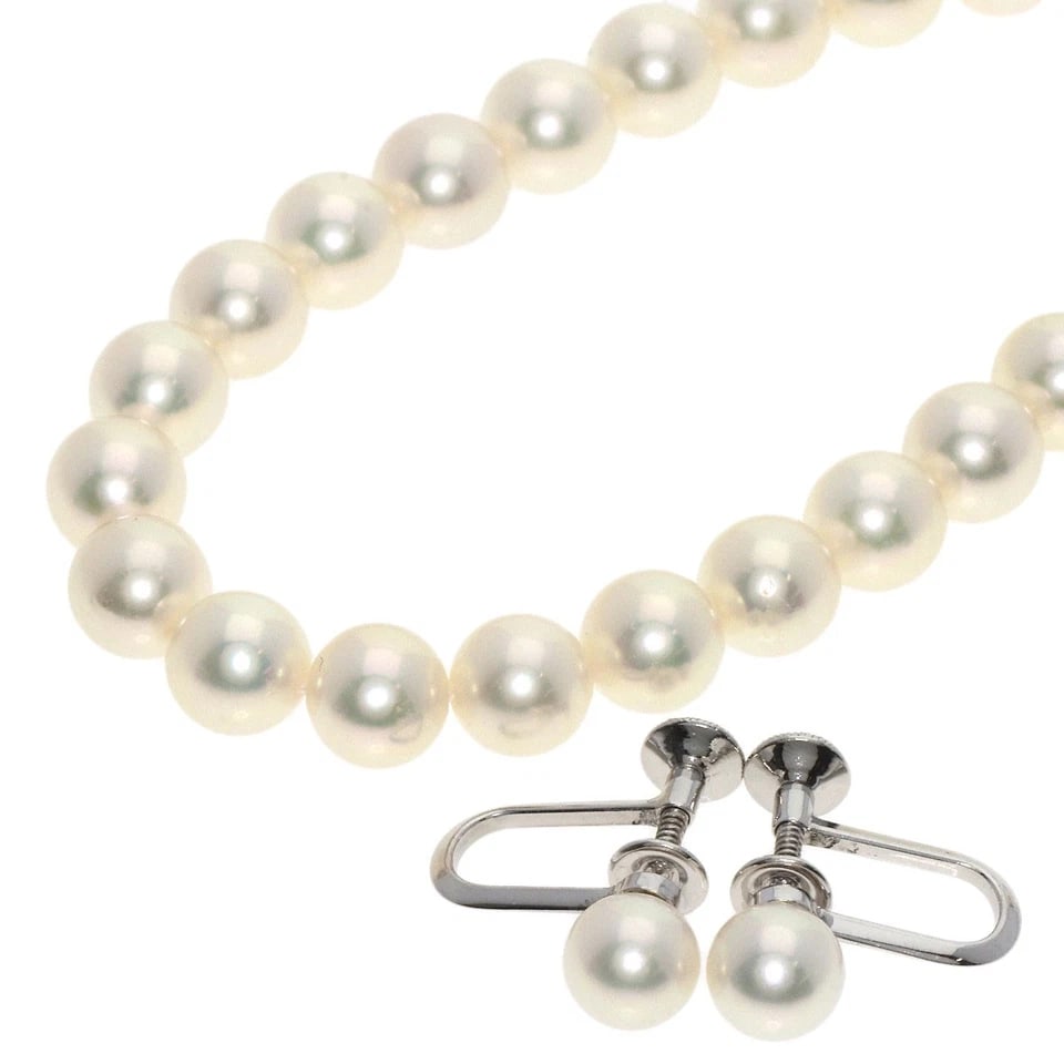 MIKIMOTO PEARL PEARL EARRING 2-PIECE SET NECKLACE: MIKIMOTO Pearl Pearl Earring 2-piece set Necklace Brand: MIKIMOTO Type/Style: Necklace Material: K14 White Gold, Color: white Size: Stone Size:0.3inch/6.5-6.9mm Chain Length:15.2inch/38.5cm Access