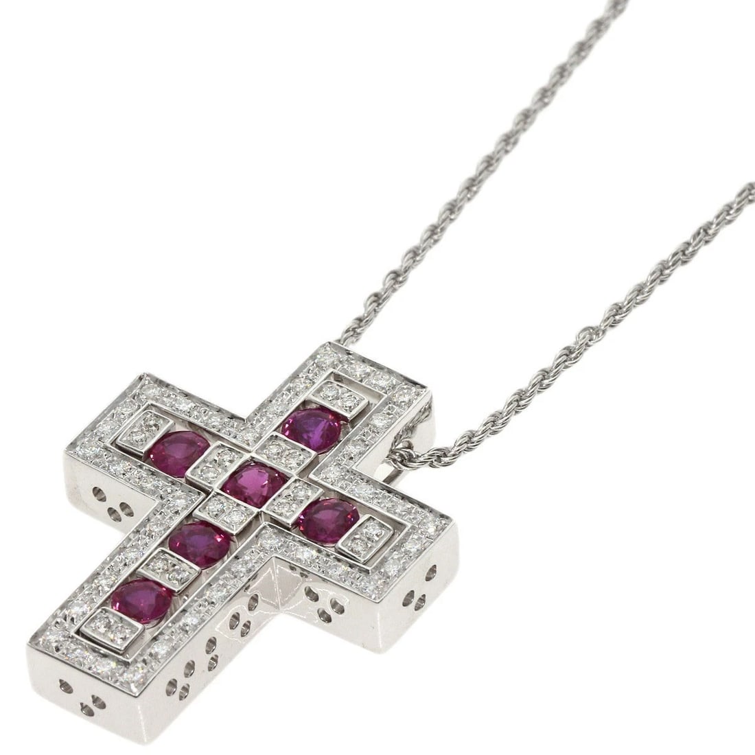 DAMIANI BELLE EPOQUE M DIAMOND RUBY NECKLACE: Damiani Belle Epoque M Diamond Ruby Necklace Brand: Damiani Type/Style: Necklace Material: K18 White Gold, Main Stone/Creation Natural Color: Silver Size: Chain Length:16.9inch/43cm Chain Width:0.4inc