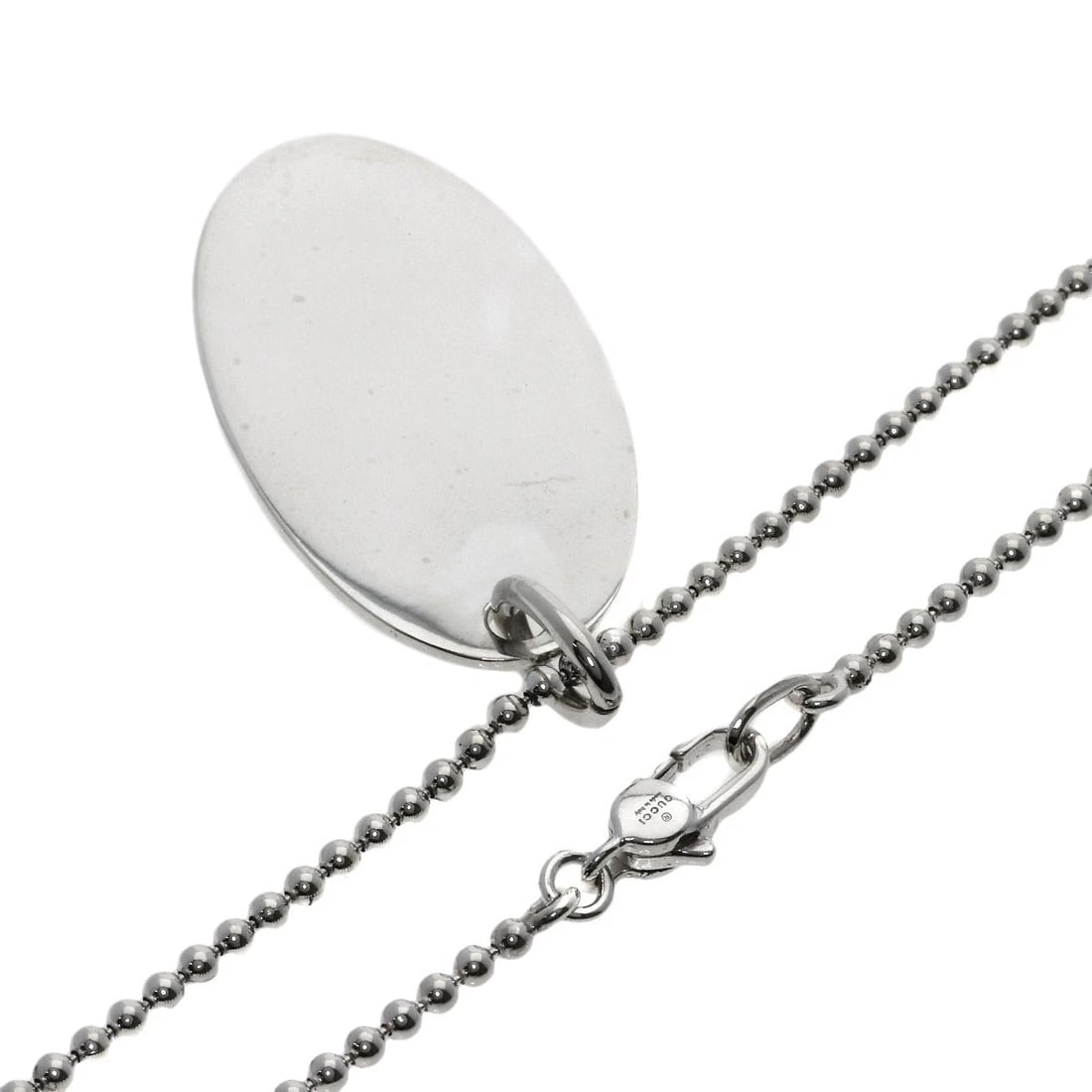 GUCCI WITH LOGO NECKLACE SILVER: GUCCI with logo Necklace Silver Brand: GUCCI Type/Style: Necklace Material: Silver, Color: Silver Size: Chain Length:19.7inch/50cm Chain Width:0.8inch/2.1mm Top Size:1.6inch/40.3x21.1x1.5mm
