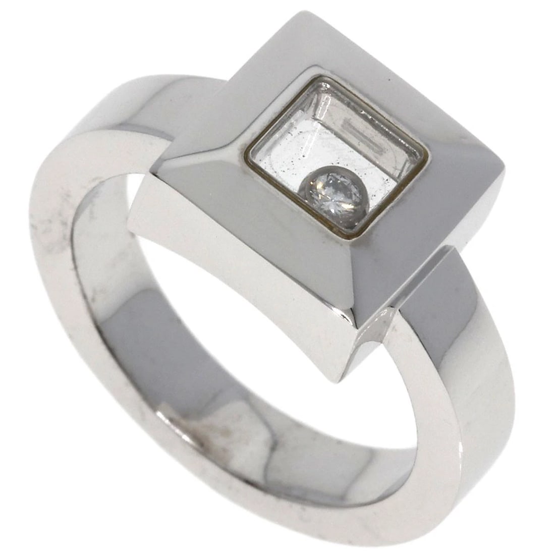 CHOPARD HAPPY DIAMOND SQUARE RING K18 WHITE GOLD: Chopard Happy Diamond Square Ring K18 White Gold Brand: Chopard Type/Style: Ring Material: K18 White Gold, Main Stone/Creation Natural Color: Silver Size: 5.25 (US) Accessories: None Accessories