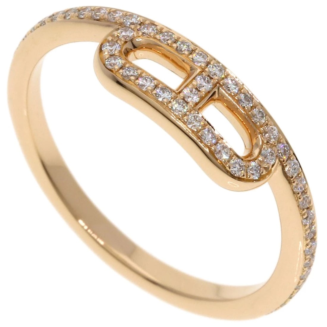 HERMES LINK D'HERMES DIAMOND RING: HERMES Link d'Hermes Diamond Ring Brand: HERMES Type/Style: Ring Material: K18 Pink Gold, Main Stone/Creation Natural Color: Gold Size: 7.5 (US) Accessories: None Accessories Notice: When