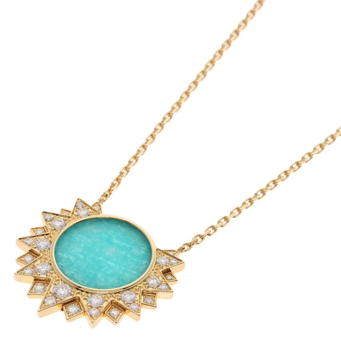 PIAGET SUNLIGHT AMAZONITE DIAMOND NECKLACE K18 YELLOW GOLD: PIAGET Sunlight Amazonite Diamond Necklace K18 Yellow Gold Brand: PIAGET Type/Style: Necklace Material: K18 Yellow Gold, Color: Gold Size: Chain Length:23.6inch/60cm Chain Width:0.6inch/1.5mm Top Size