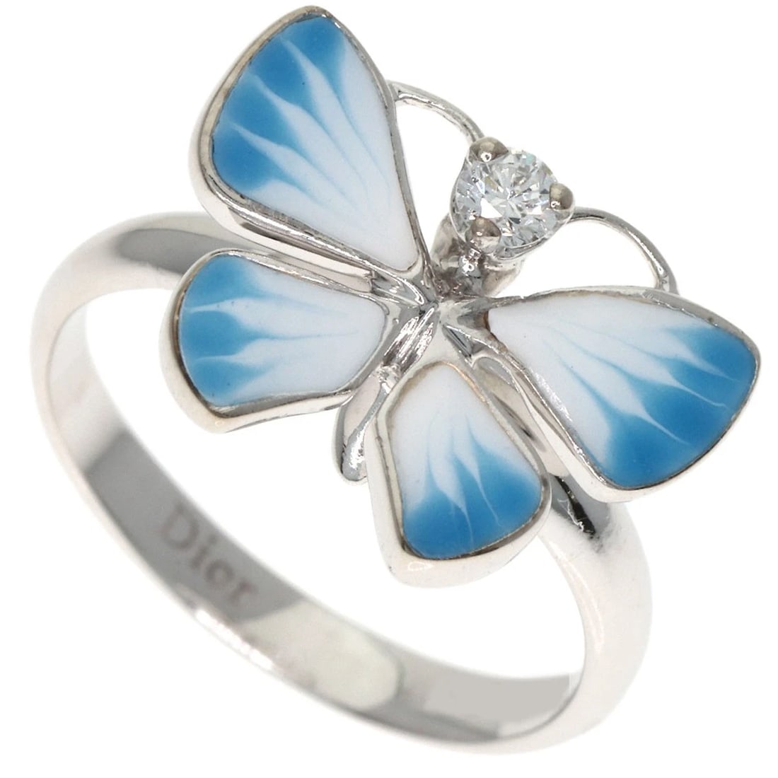 DIOR BUTTERFLY MOTIF 1P DIAMOND PINKY RING K18 WHITE GOLD: Dior Butterfly motif 1P diamond pinky Ring K18 White Gold Brand: Dior Type/Style: Ring Material: K18 White Gold, Main Stone/Creation Natural Color: Silver Size: 1.25 (US) Accessories: None