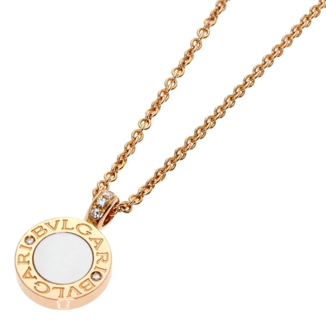 BVLGARI MOTHER OF PEARL ONYX DIAMOND NECKLACE: BVLGARI Mother of Pearl Onyx Diamond Necklace Brand: BVLGARI Type/Style: Necklace Material: K18 Pink Gold, Color: Gold Size: Chain Length:17.7inch/45cm Chain Width:0.6inch/1.6mm Top Size:0.7inch/18.9x
