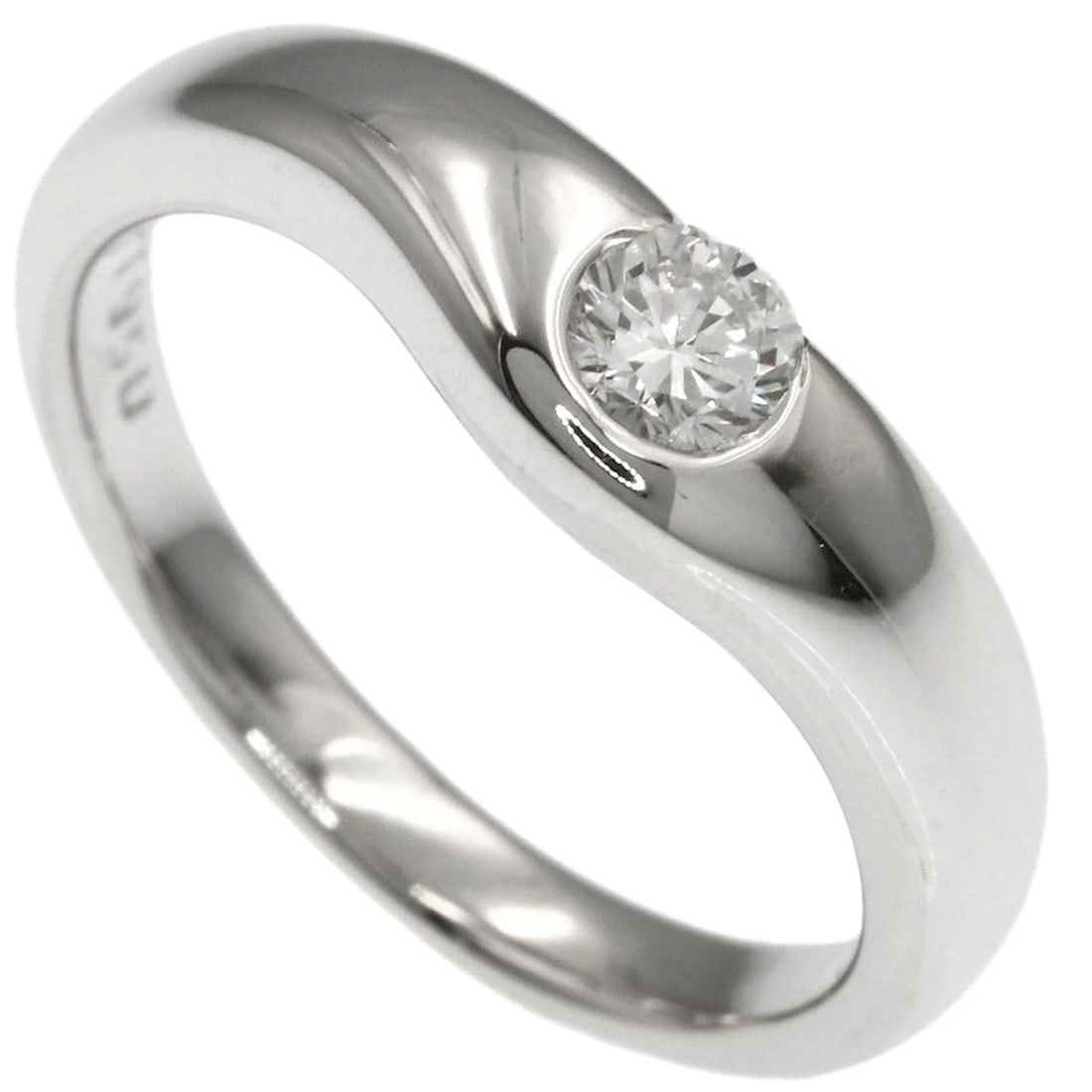 TIFFANY&CO. ELSA PERETTI CURVED BAND 1P DIAMOND RING: TIFFANY&Co. Elsa Peretti Curved Band 1P Diamond Ring Brand: TIFFANY&Co. Type/Style: Ring Material: Platinum PT950, Color: Silver Size: 4.25 (US) Accessories: None Accessories Notice: When
