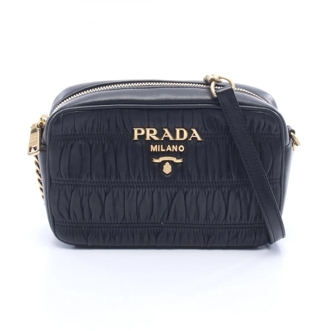 PRADA NAPPA GAUFRE SHOULDER CROSSBODY BAG: PRADA NAPPA GAUFRE Shoulder crossbody Bag Brand: PRADA Type/Style: Shoulder Bag Material: leather Color: Black?ish colors Size: H:12cm x W:18cm x D:6cm (H:4.7" x W:7.1" x D:2.4") Accessories: None