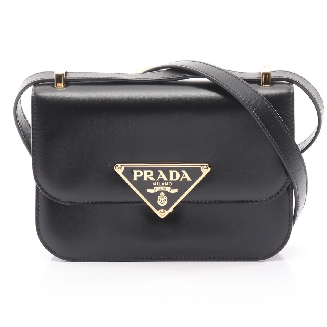 PRADA EMBLEM BOX CALF CROSSBODY SHOULDER BAG: PRADA Emblem BOX CALF Crossbody Shoulder Bag Brand: PRADA Type/Style: Shoulder Bag Material: leather Color: Black?ish colors Size: H:13cm x W:20cm x D:5cm (H:5.1" x W:7.9" x D:2.0") Accessories: N