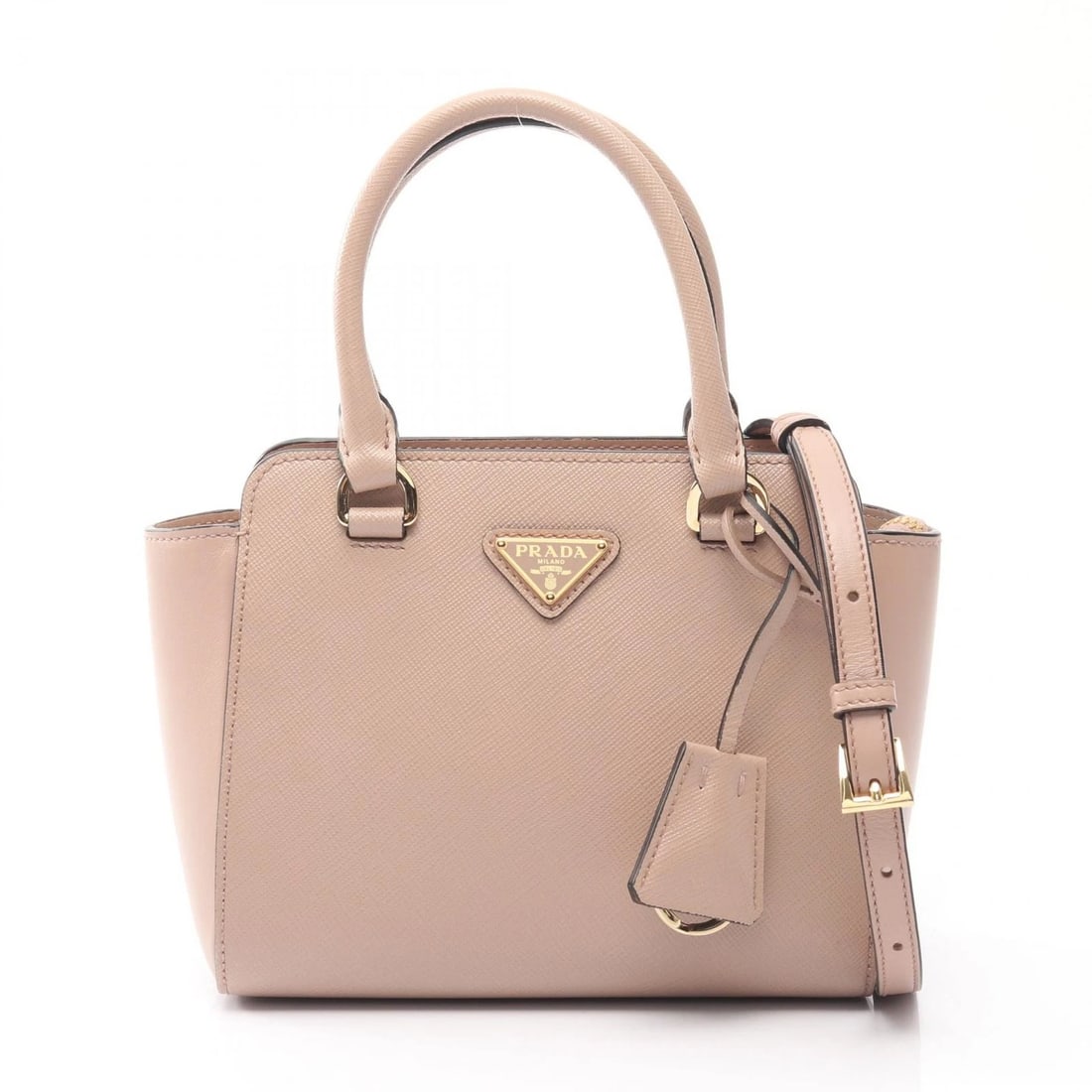 PRADA 2WAY SHOULDER HANDBAG LEATHER: PRADA 2Way Shoulder Handbag leather Brand: PRADA Type/Style: Handbag Material: Saffiano leather Color: Beige?ish colors Size: H:15cm x W:18cm x D:8.5cm (H:5.9" x W:7.1" x D:3.3") Handle?29cm(11.4")