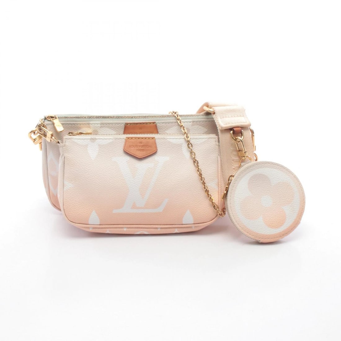 LOUIS VUITTON MULTI POCHETTE ACCESSOIRES CHAIN SHOULDER BAG: LOUIS VUITTON Multi Pochette Accessoires Chain Shoulder Bag Brand: LOUIS VUITTON Type/Style: Shoulder Bag Material: Monogram / Giant ? PVC coated canvas ? leather Color: Beige / Pink?ish colors ?