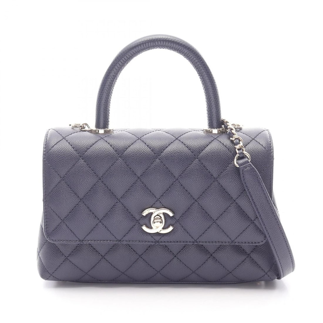 CHANEL COCO HANDLE FLAP SHOULDER HANDBAG: CHANEL Coco Handle Flap shoulder Handbag Brand: CHANEL Type/Style: Handbag Material: Grained Calfskin leather Color: Purple?ish colors Size: H:15cm x W:23cm x D:9cm (H:5.9" x W:9.1" x D:3.5")