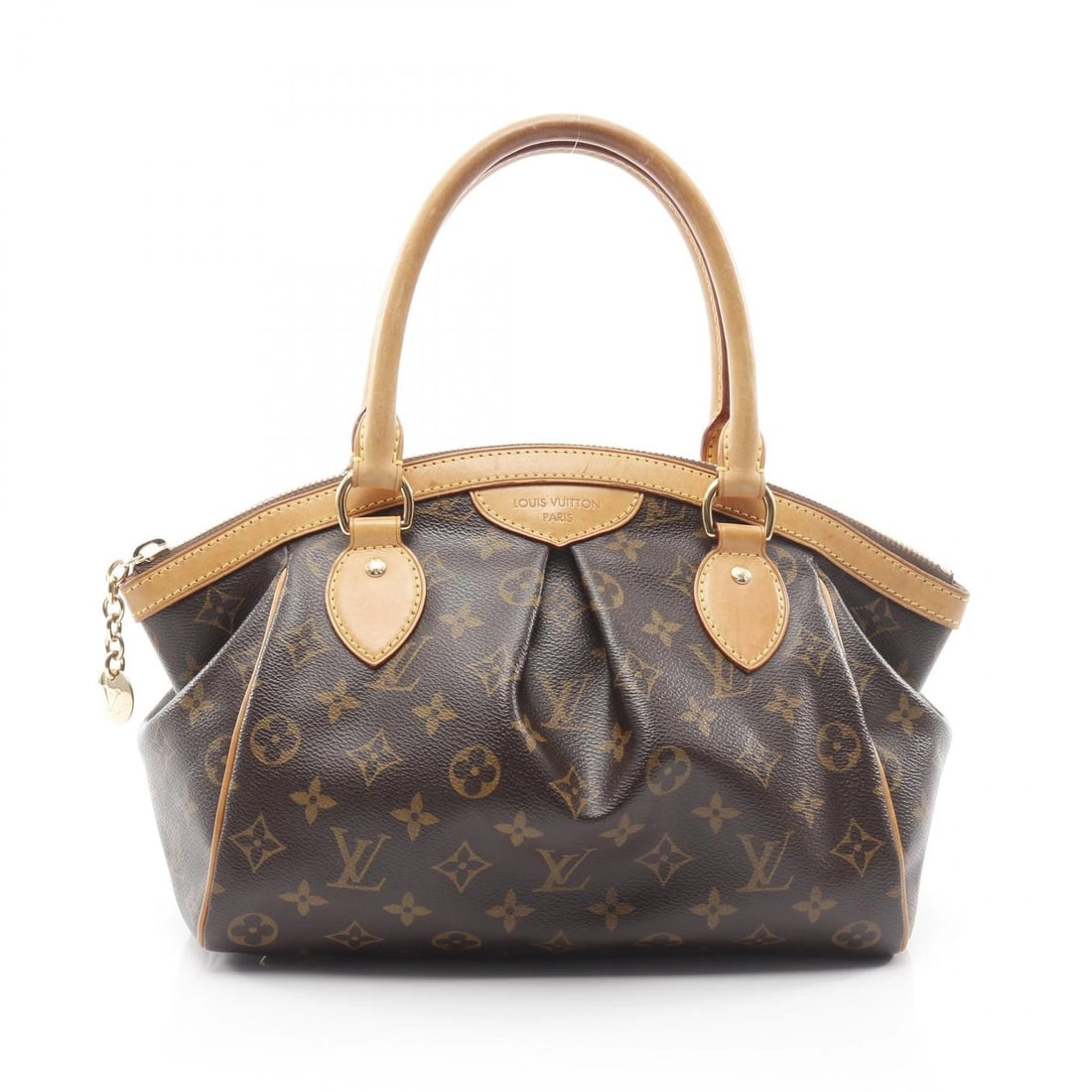 LOUIS VUITTON TIVOLI PM HANDBAG: LOUIS VUITTON Tivoli PM Handbag Brand: LOUIS VUITTON Type/Style: Handbag Material: PVC coated canvas ? leather Color: Brown?ish colors Size: H:22cm x W:29cm x D:14cm (H:8.7" x W:11.4" x D:5.5")