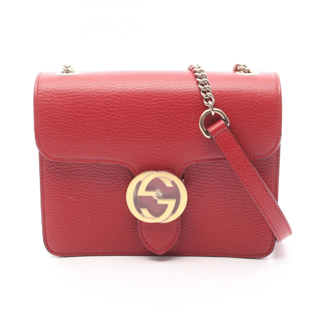 GUCCI INTERLOCKING G CHAIN SHOULDER CROSSBODY BAG: GUCCI Interlocking G Chain Shoulder crossbody Bag Brand: GUCCI Type/Style: Shoulder Bag Material: leather Color: Red?ish colors Size: H:15.5cm x W:20cm (H:6.1" x W:7.9") Accessories: None Accessories