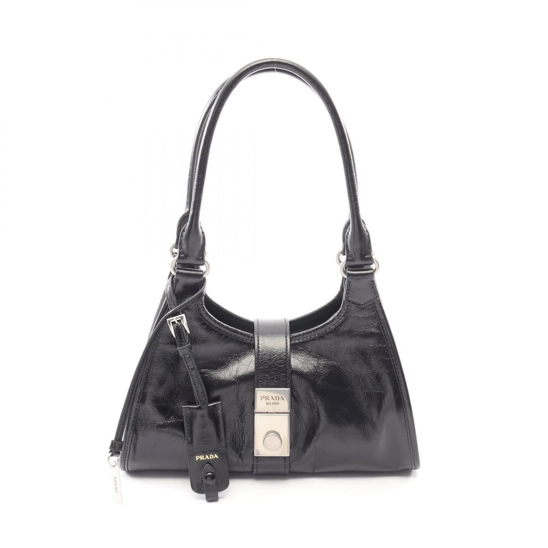 PRADA SOFT LUX SHOULDER HANDBAG: PRADA SOFT LUX Shoulder Handbag Brand: PRADA Type/Style: Handbag Material: leather Color: Black?ish colors Size: H:13cm x W:26cm x D:11cm (H:5.1" x W:10.2" x D:4.3") Handle?41cm(16.1") Accessories