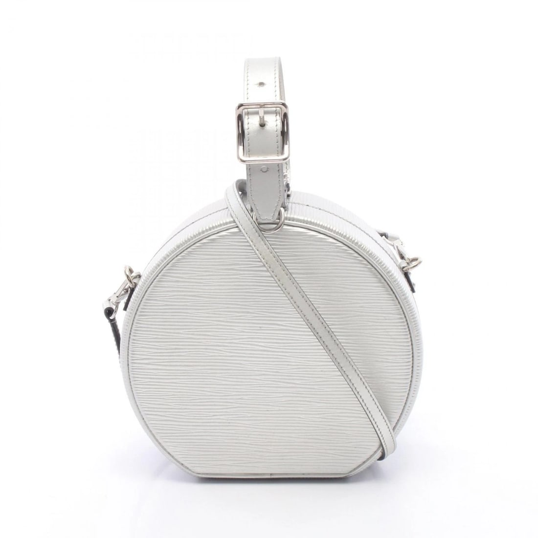 LOUIS VUITTON PETITE BOITE CHAPEAU CROSSBODY HANDBAG: LOUIS VUITTON Petite Boite Chapeau crossbody Handbag Brand: LOUIS VUITTON Type/Style: Handbag Material: Epi ? leather Color: Silver / Silver?ish colors Size: H:15.5cm x W:16.5cm x D:7.5cm (H:6.1" x