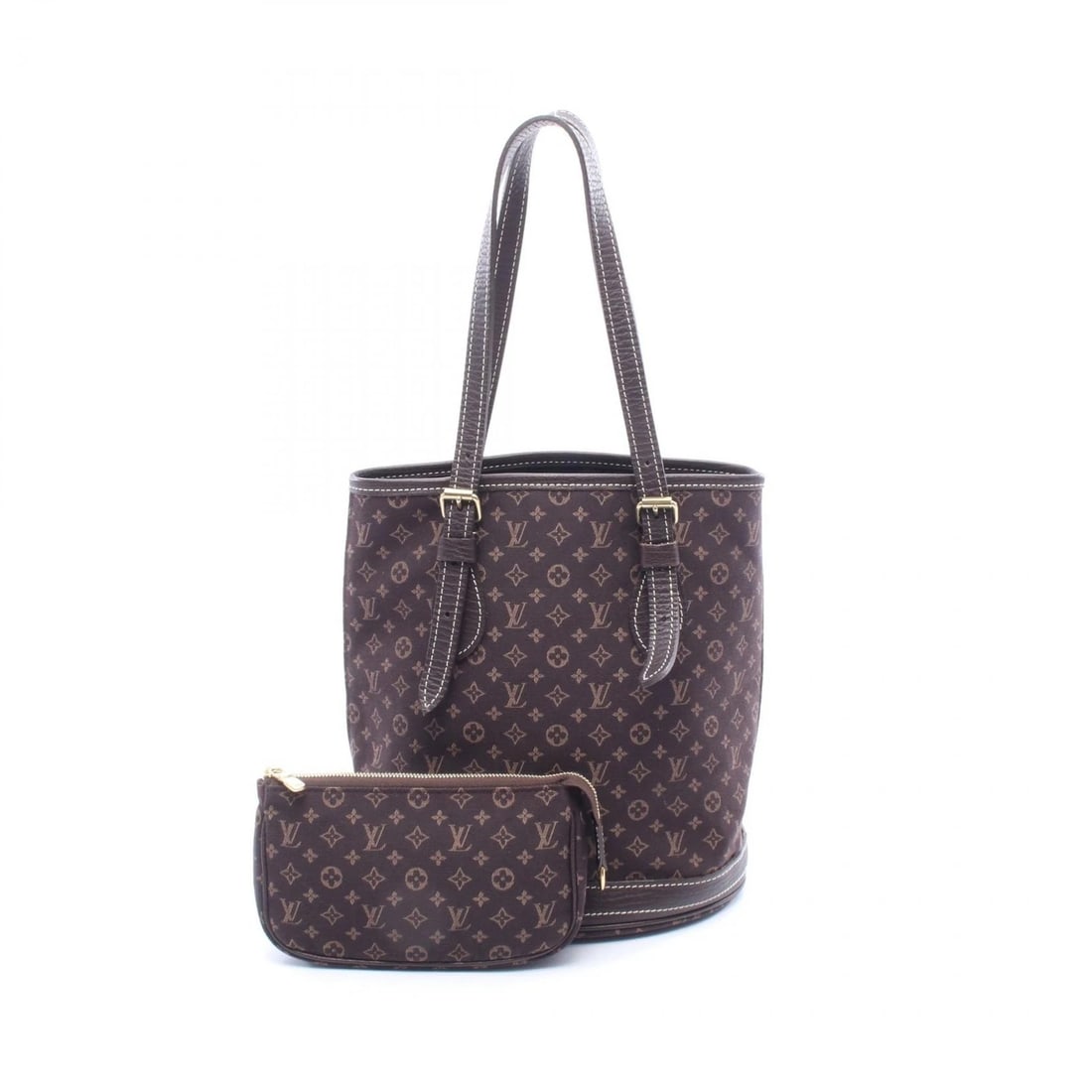 LOUIS VUITTON BUCKET PM TOTE SHOULDER BAG: LOUIS VUITTON Bucket PM Tote Shoulder Bag Brand: LOUIS VUITTON Type/Style: Tote Bag Material: Monogram mini?Lin ? canvas ? leather Color: Ebene / Brown?ish colors Size: H:26cm x W:23cm x D:15.5cm