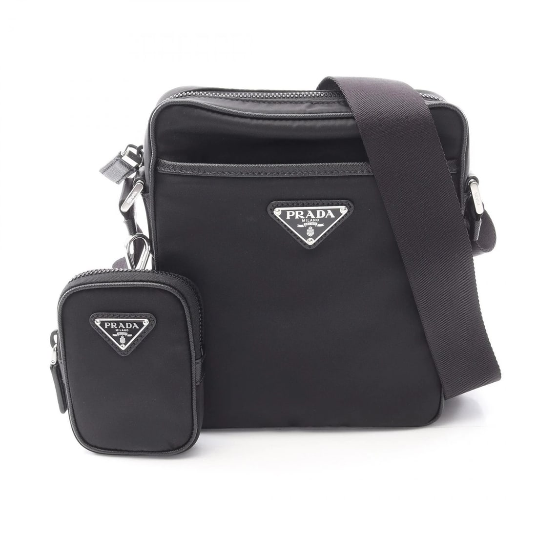PRADA TESSUTO+SAFFIANO CROSSBODY SHOULDER BAG: PRADA Tessuto+Saffiano Crossbody Shoulder Bag Brand: PRADA Type/Style: Shoulder Bag Material: Nylon ? Saffiano leather Color: Black?ish colors Size: H:21cm x W:17.5cm x D:5.5cm (H:8.3" x W:6.9" x D:2.