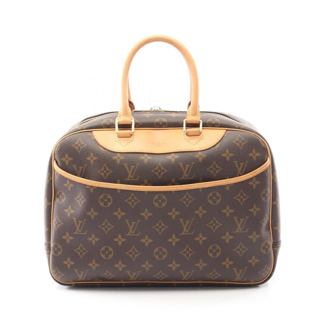 LOUIS VUITTON DEAUVILLE BOWLING VANITY HANDBAG: LOUIS VUITTON Deauville Bowling Vanity Handbag Brand: LOUIS VUITTON Type/Style: Handbag Material: Monogram ? PVC coated canvas ? leather Color: Brown?ish colors Size: H:25cm x W:35cm x D:14cm (H:9.8"