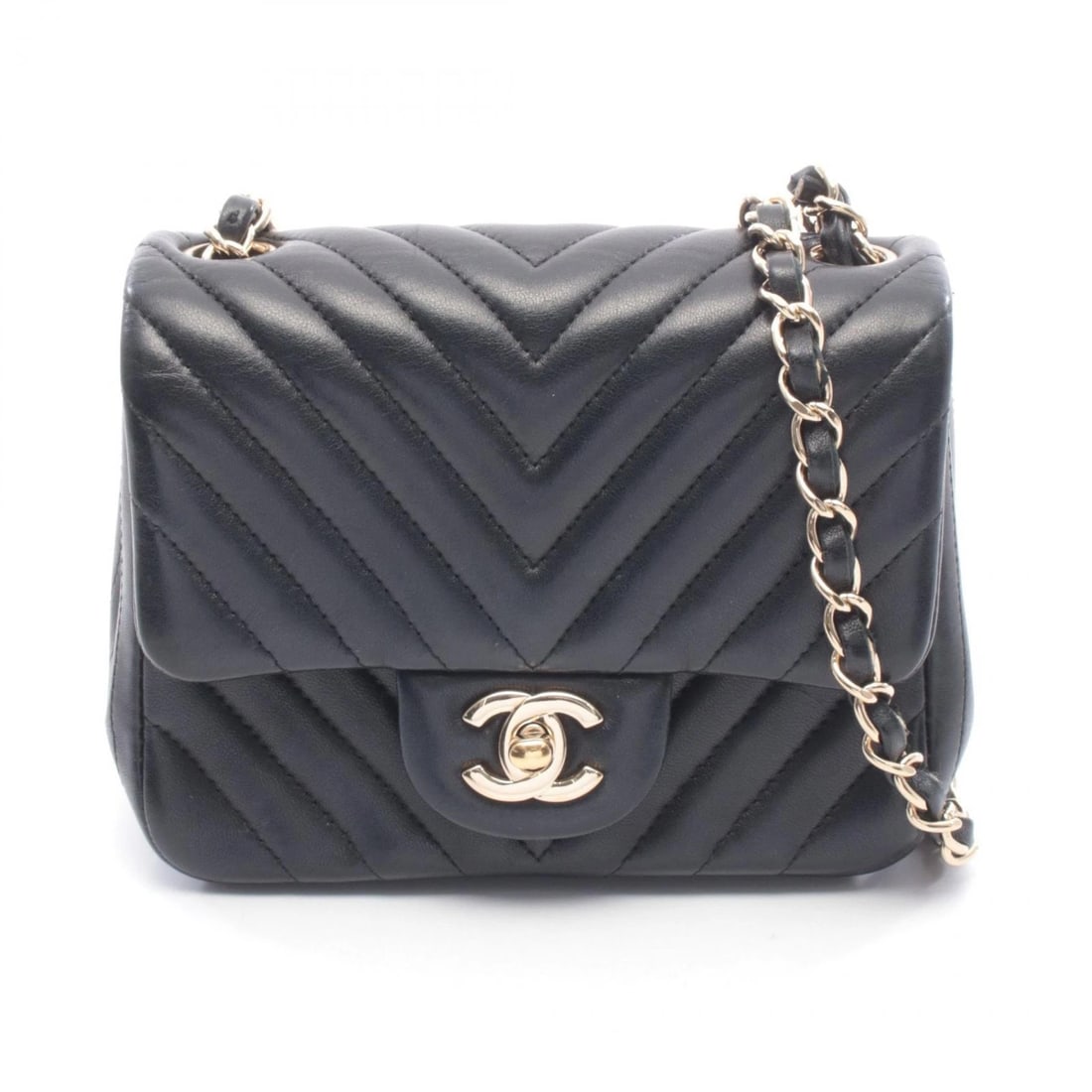 CHANEL CHEVRON V-STITCH MINI CHAIN SHOULDER BAG: CHANEL Chevron V-Stitch Mini Chain Shoulder Bag Brand: CHANEL Type/Style: Shoulder Bag Material: Lambskin (sheep leather) Color: Black?ish colors Size: H:13cm x W:17cm x D:8cm (H:5.1" x W:6.7" x D:3.1