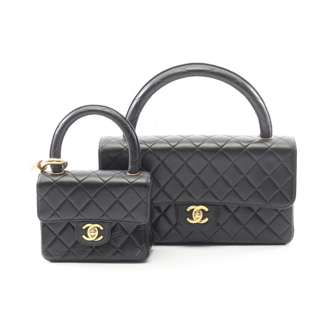 CHANEL MATELASSE PARENT-CHILD HANDBAG LAMBSKIN: CHANEL Matelasse parent-child Handbag Lambskin Brand: CHANEL Type/Style: Handbag Material: Lambskin (sheep leather) Color: Black?ish colors Size: (H:5.5" x W:10.2" x D:2.6") Accessories: None