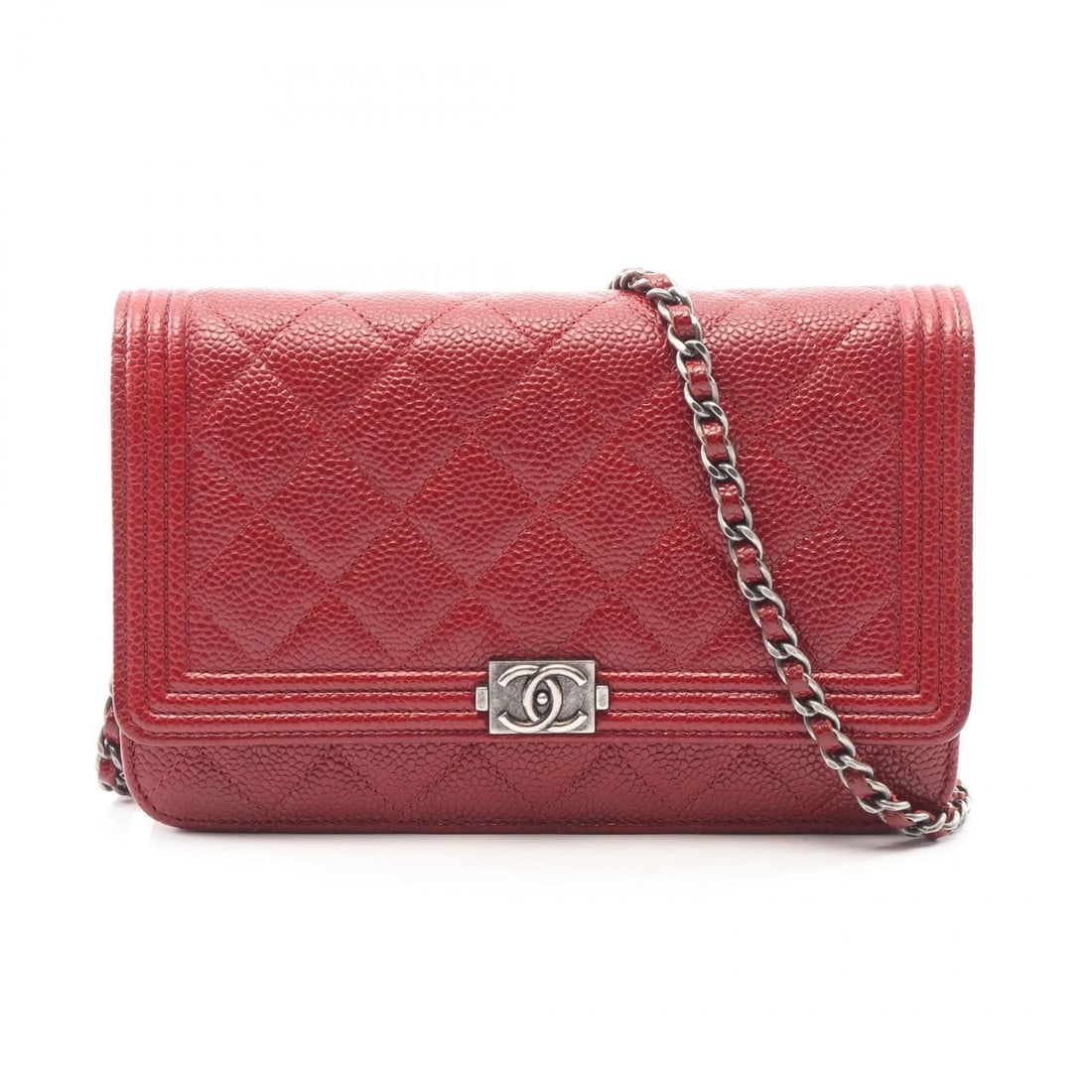 CHANEL MATELASSE CHAIN SHOULDER BAG: CHANEL Matelasse Chain Shoulder Bag Brand: CHANEL Type/Style: Shoulder Bag Material: Grained Calfskin leather Color: Red?ish colors Size: (H:4.7" x W:7.5" x D:1.2") Accessories: None Acces
