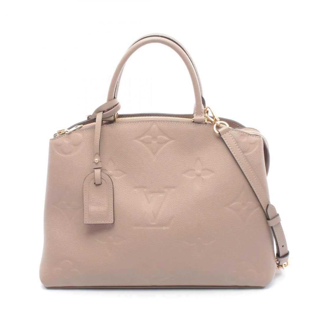 LOUIS VUITTON GRAND PALAIS MM SHOULDER CROSSBODY HANDBAG: LOUIS VUITTON Grand Palais MM Shoulder Crossbody Handbag Brand: LOUIS VUITTON Type/Style: Handbag Material: Monogram empreinte ? leather Color: Tour rail / Beige?ish colors Size: (H:9.8" x W:13.8" x D