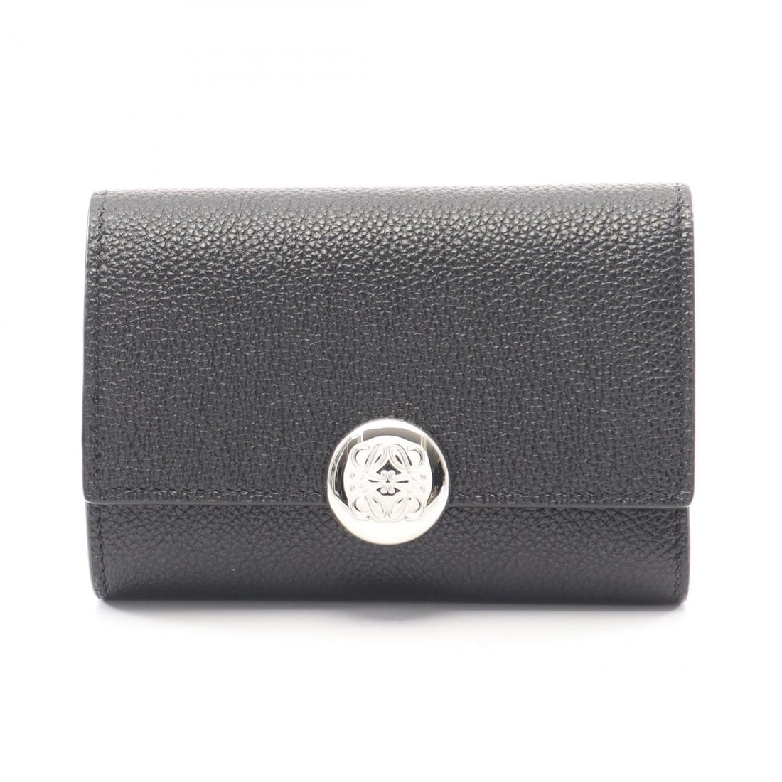 LOEWE PEBBLE SMALL VERTICAL TRI-FOLD WALLET: LOEWE Pebble Small Vertical Tri-fold Wallet Brand: LOEWE Type/Style: Tri-fold wallet Material: leather Color: Black?ish colors Size: (H:3.1" x W:4.7"x D:1.2) Accessories: None Accessories