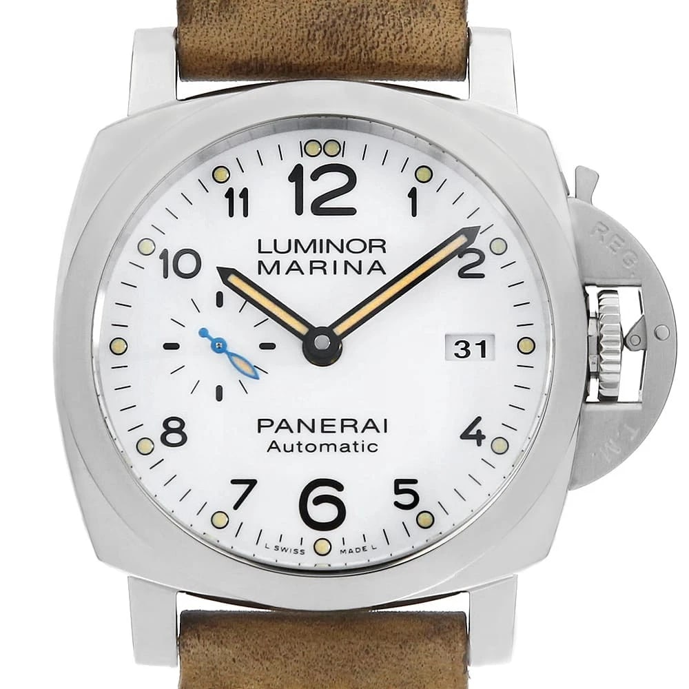 PANERAI LUMINOR MARINA WATCH: PANERAI Luminor Marina Watch Brand: PANERAI Type/Style: Wrist watch Material: Band Material Calfskin, Case Material Stainless Steel Color: Dial color White Size: Case:W44mm Accessories: None
