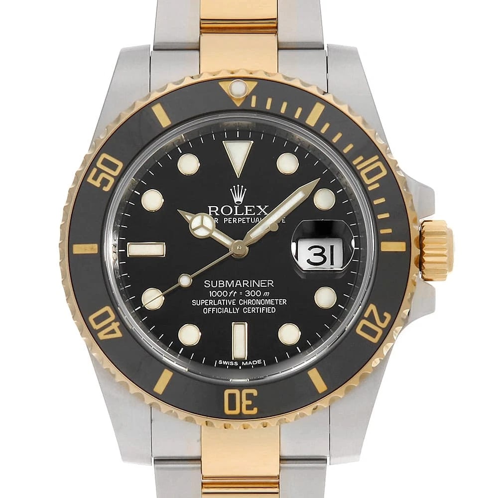 ROLEX SUBMARINER DATE BLACK WATCH: ROLEX SUBMARINER Date black Watch Brand: ROLEX Type/Style: Wrist watch Material: Band Material Stainless Steel/Yellow Gold, Case Material Stainless Steel/Yellow Gold Color: Dial color Black Size: