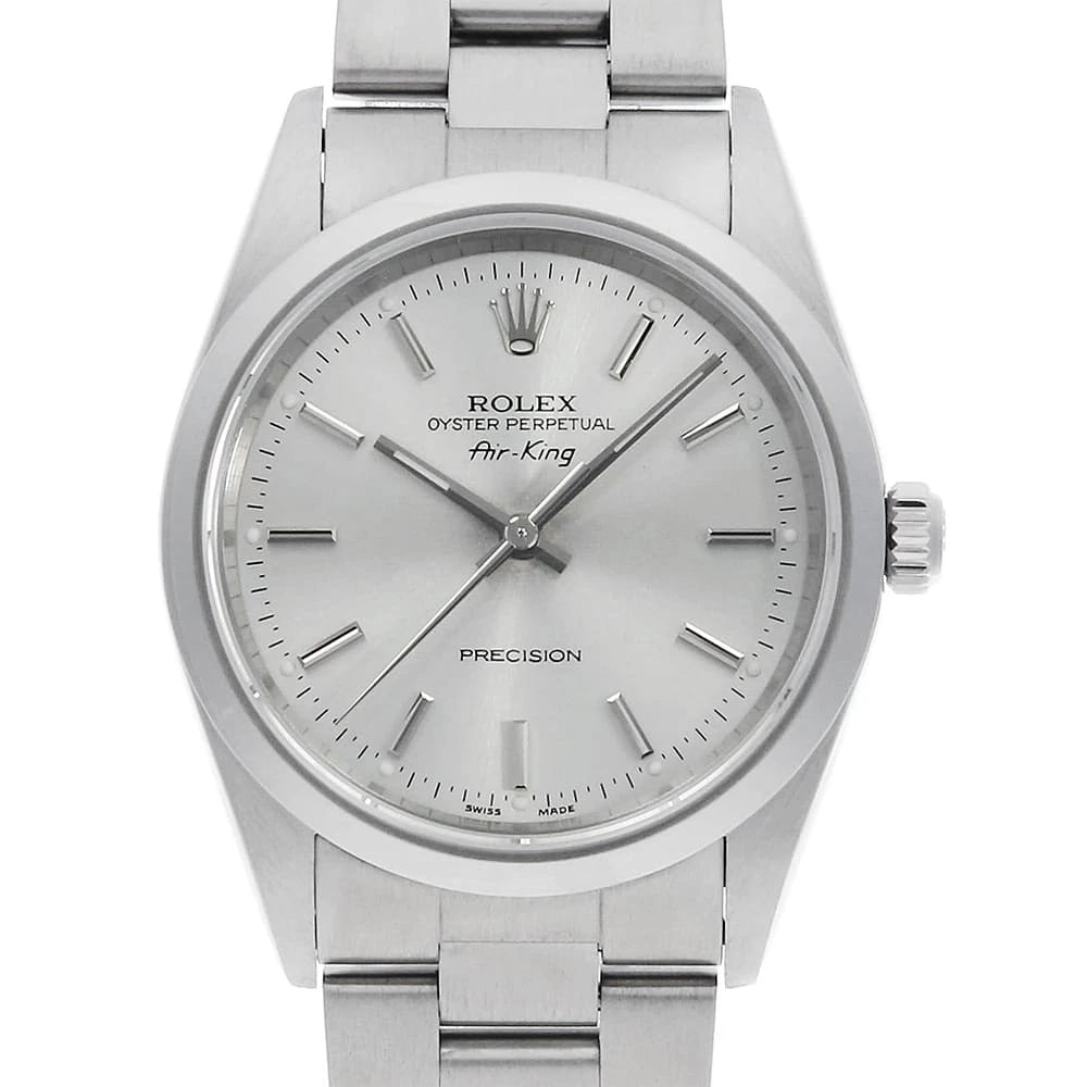 ROLEX AIR KING SILVER WATCH: ROLEX Air king Silver Watch Brand: ROLEX Type/Style: Wrist watch Material: Band Material Stainless Steel, Case Material Stainless Steel Color: Dial color Silver Size: Case:W34mm Circumference of