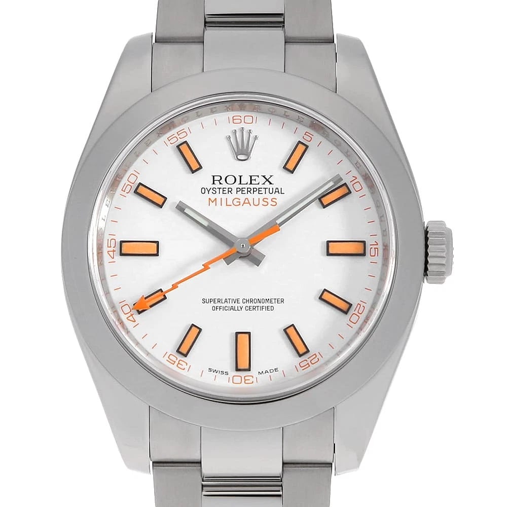 ROLEX MILGAUSS WHITE WATCH: ROLEX Milgauss white Watch Brand: ROLEX Type/Style: Wrist watch Material: Band Material Stainless Steel, Case Material Stainless Steel Color: Dial color White Size: Case:W40mm Circumference of