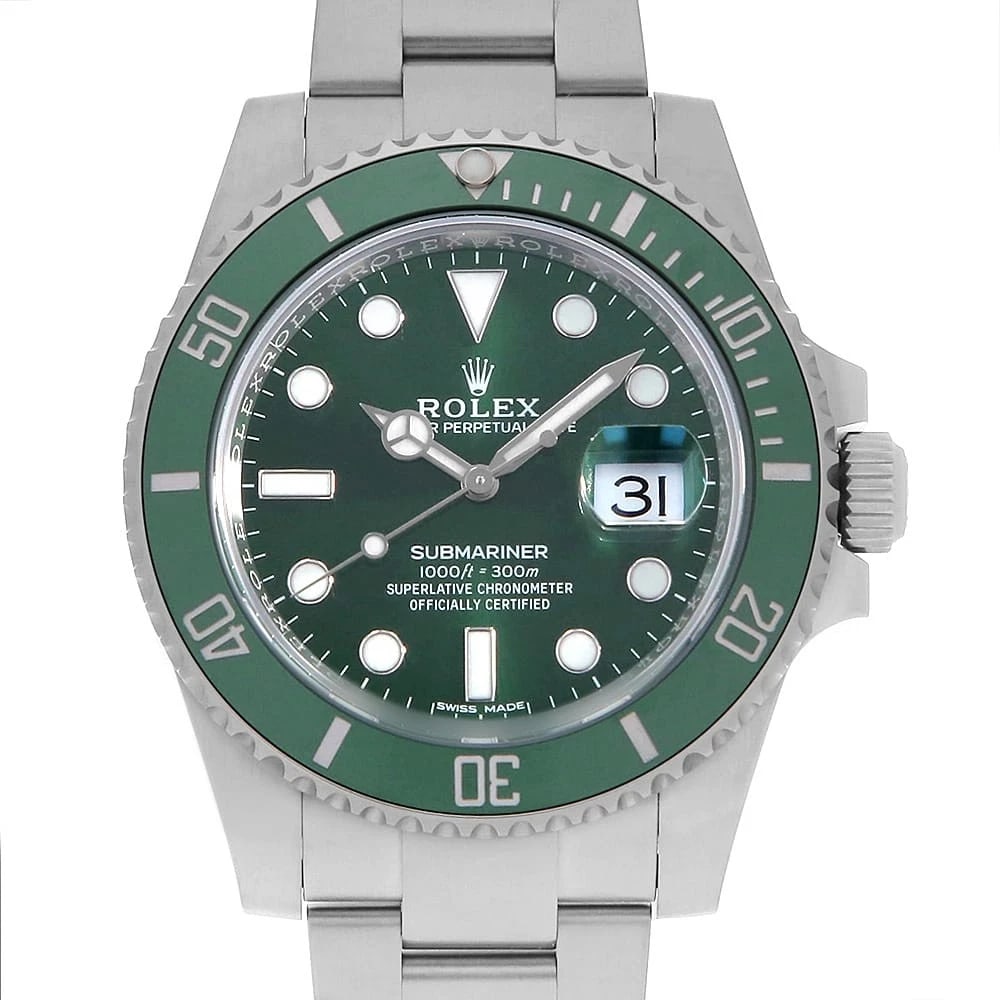 ROLEX SUBMARINER DATE GREEN WATCH: ROLEX SUBMARINER Date green Watch Brand: ROLEX Type/Style: Wrist watch Material: Band Material Stainless Steel, Case Material Stainless Steel Color: Dial color Green Size: Case:W40mm Circumference of