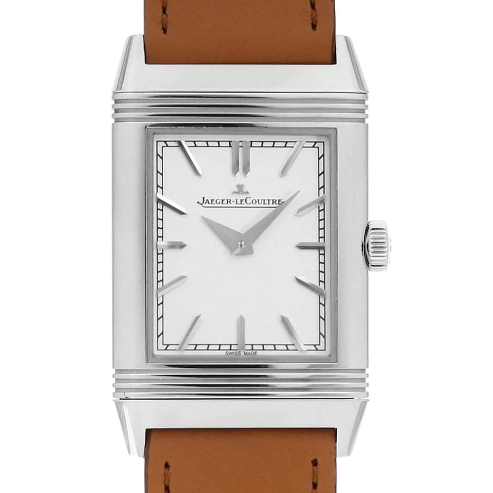 JAEGERLECOULTRE REVERSO TRIBUTE WATCH: JaegerLeCoultre Reverso Tribute Watch Brand: JaegerLeCoultre Type/Style: Wrist watch Material: Band Material Calfskin, Case Material Stainless Steel Color: Dial color Silver Size: Case:W40.1mm x H24.4
