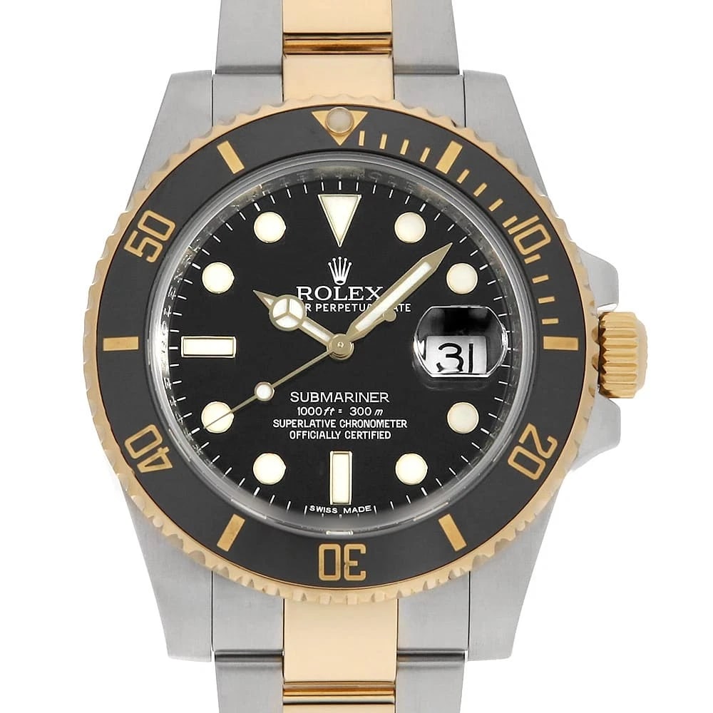 ROLEX SUBMARINER DATE BLACK WATCH: ROLEX SUBMARINER Date black Watch Brand: ROLEX Type/Style: Wrist watch Material: Band Material Stainless Steel/Yellow Gold, Case Material Stainless Steel/Yellow Gold Color: Dial color Black Size: