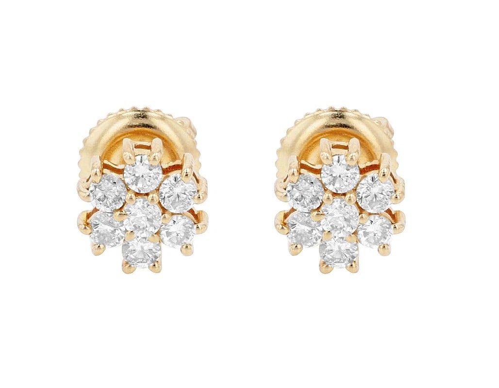 FLOWER CLUSTER DIAMOND STUD EARRINGS - 2