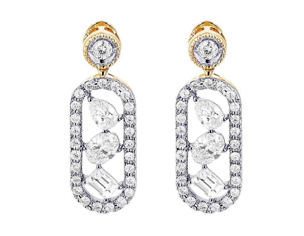 MULTI-SHAPES DIAMOND DANGLE DROP EARRINGS - 2