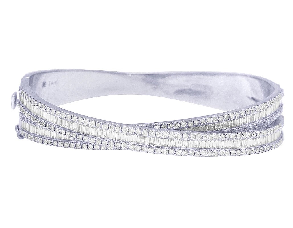 14K WHITE GOLD BAGUETTE DIAMOND DESIGNER BANGLE BRACELET (1 of 4)