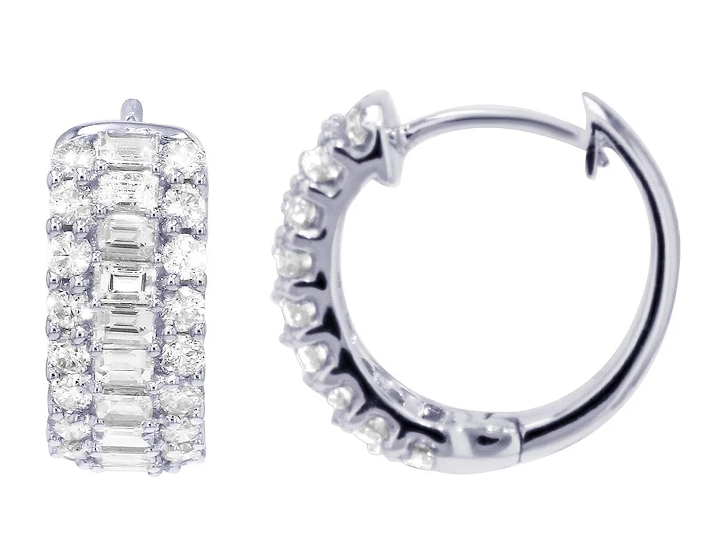 BAGUETTE DIAMOND 14K WHITE GOLD HOOP EARRINGS: Baguette Diamond 14K White Gold Hoop Earrings Brand: none Type/Style: Earring Material: 14k , White Gold, Main Stone/Creation White Color: Natural Size: Dimension 0.9" Accessories: None Ac
