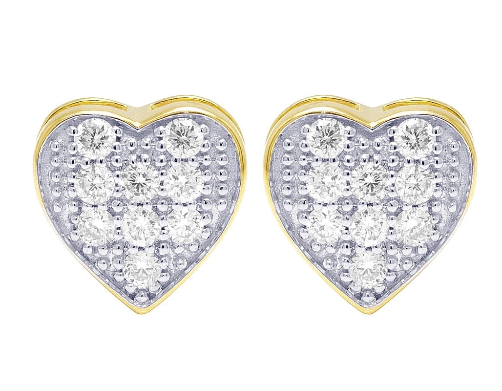 10K HEART STUD DIAMOND EARRINGS: 10k heart stud Diamond earrings Brand: none Type/Style: Earrings Material: 10K , Yellow or White Gold, Main Stone/Creation Yellow-White Color: Natural Size: Dimension 11mm Accessories: None