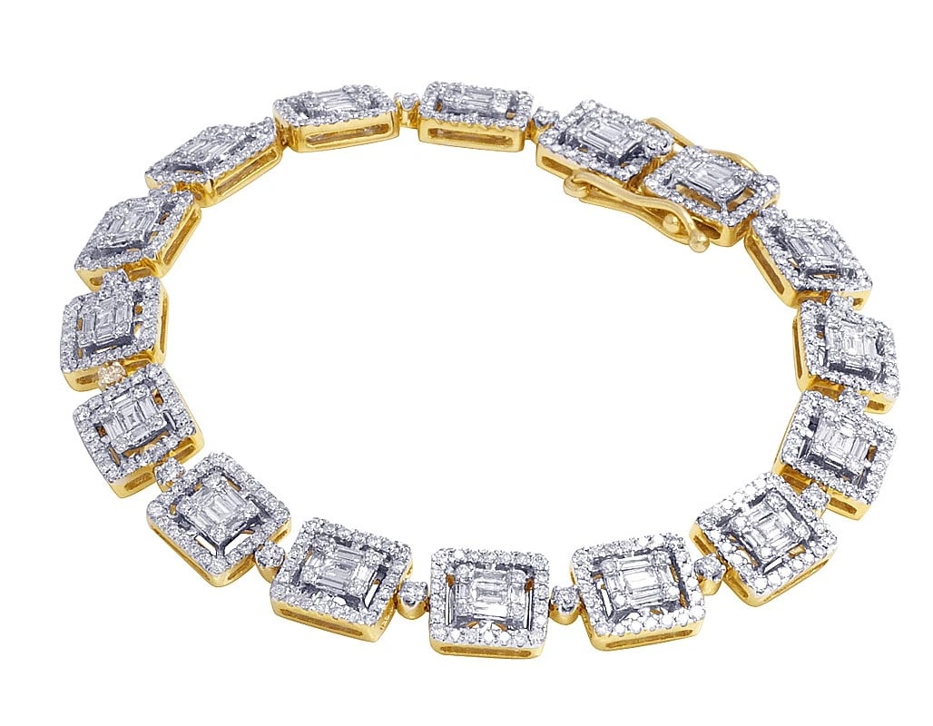 DIAMOND BAGUETTE LINK BRACELET 10K YELLOW GOLD: Diamond Baguette Link Bracelet 10K Yellow Gold Brand: none Type/Style: Bracelet Material: 10K , Yellow Gold, Main Stone/Creation Yellow Color: Natural Size: Length 8 in Width 9mm Accessories: None