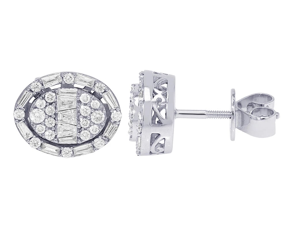 OVAL BAGUETTE DIAMOND EARRINGS 14K WHITE GOLD (1 of 4)