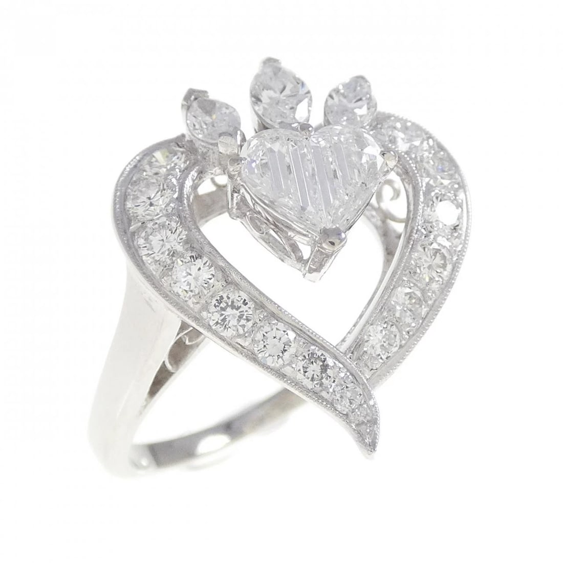 MIKIMOTO HEART DIAMOND RING: Mikimoto Heart Diamond Ring Brand: MIKIMOTO Type/Style: Ring Material: Platinum, Main Stone/Creation Natural Color: US4.75 Size: US4.75 Accessories: None Accessories Notice: When purchasin