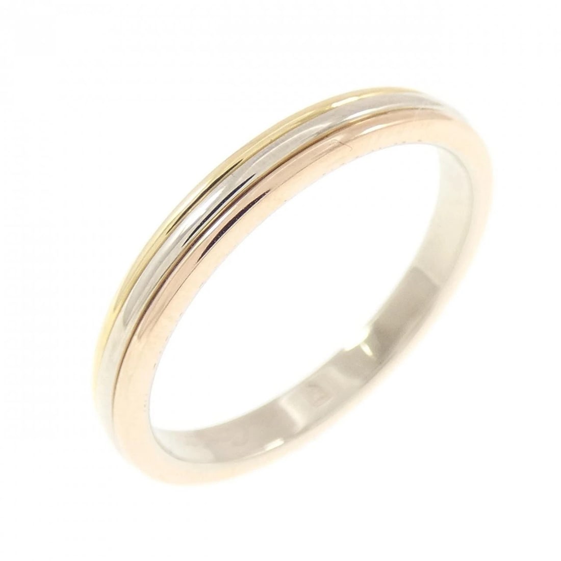 CARTIER THREE-GOLD WEDDING RING: Cartier Three-Gold Wedding Ring Brand: CARTIER Type/Style: Cartier Ring Material: 750 Yellow Gold/750 White Gold/750 Pink Gold, Main Stone/Creation none Color: none Size: US8(57) Accessories: None