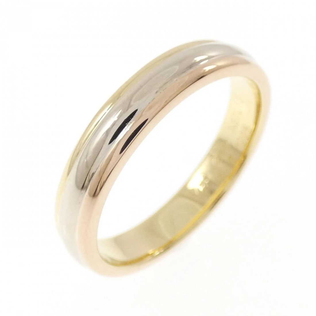 CARTIER THREE-COLOR WEDDING RING: Cartier Three-Color Wedding Ring Brand: CARTIER Type/Style: Cartier ring Material: 750 Yellow Gold/750 White Gold/750 Pink Gold, Color: Yellow Gold Size: US12.25(63) Accessories: None Accessories