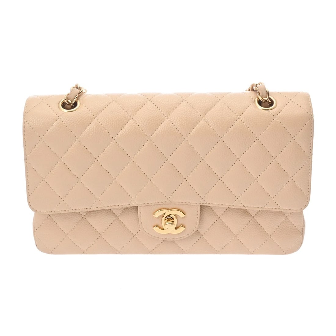 CHANEL 25 MATRASSE CAVIARSKIN BEIGE: CHANEL 25 Matrasse Caviarskin beige Brand: CHANEL Type/Style: Shoulder Bag Material: Caviarskin Color: beige ? Gold Metal Size: H:about 5.9inch W:about 9.8inch D:about 2.4inch Accessories: None