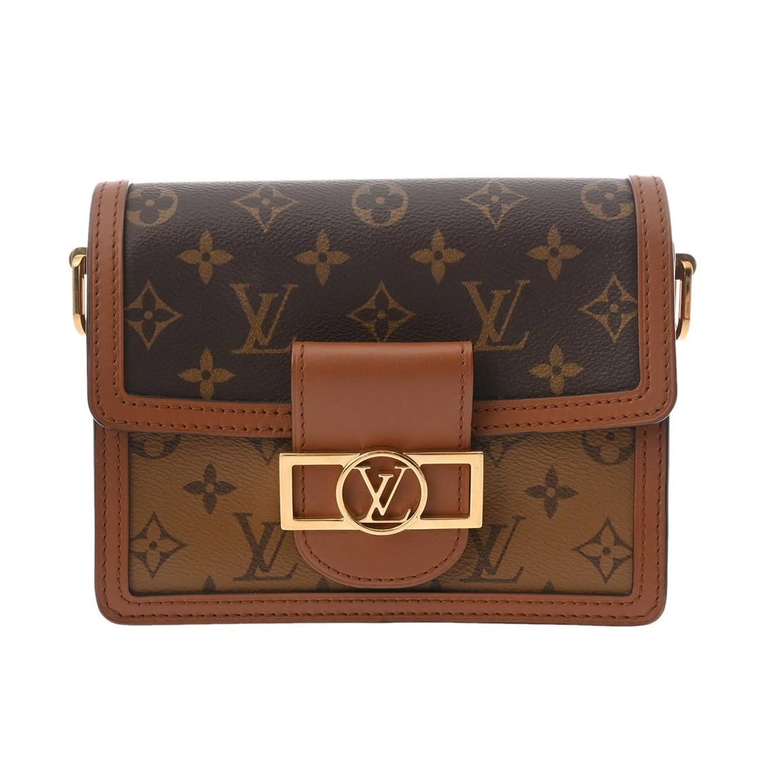 LOUIS VUITTON DAUPHINE MINI MONOGRAM REVERSE: LOUIS VUITTON Dauphine MINI Monogram reverse Brand: LOUIS VUITTON Type/Style: Shoulder Bag Material: Monogram canvas Color: Brown Size: H:about 5.9inch W:about 7.7inch (maximum) D:about 3.9inch