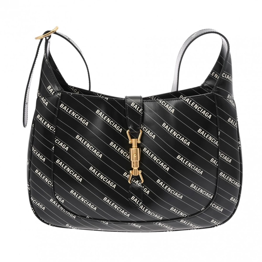 GUCCI GUCCI BALENCIAGA MEDIUM SHOULDER BAG: GUCCI Gucci Balenciaga Medium Shoulder Bag Brand: GUCCI Type/Style: Shoulder Bag Material: leather Color: black ? Gold Metal Size: H:about 9.1inch W:about 14.2inch D:about 1.6inch Accessories: None