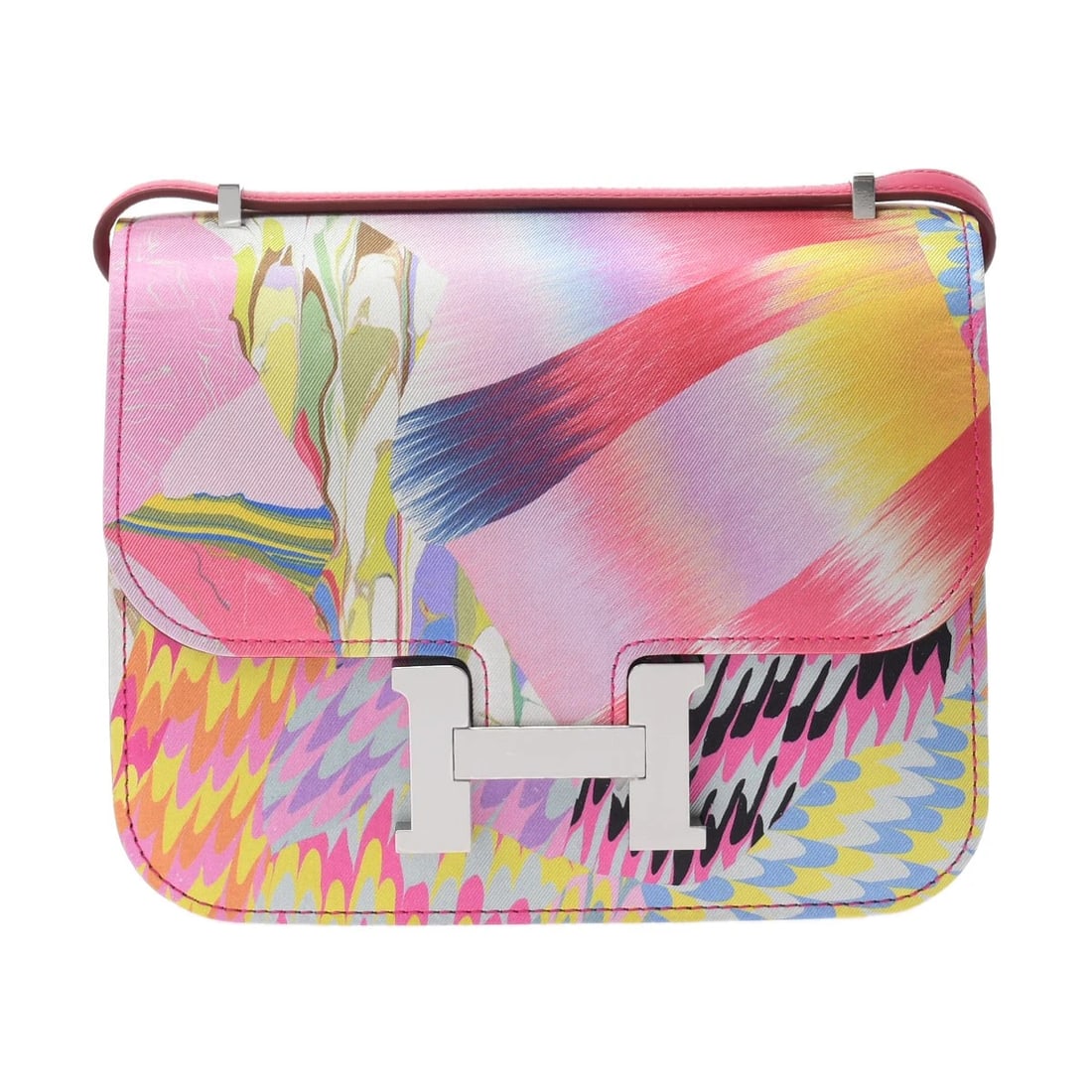 HERMES CONSTANCE MINI 18 KYOTO MARBLE VAUX SWIFT/SILK ROSE: HERMES Constance Mini 18 Kyoto Marble Vaux Swift/silk Rose Brand: HERMES Type/Style: Shoulder Bag Material: Vaux Swift/silk Color: Rose Mexico / Multicolor ? SilverMetal Size: H:about 5.9inch W:about 