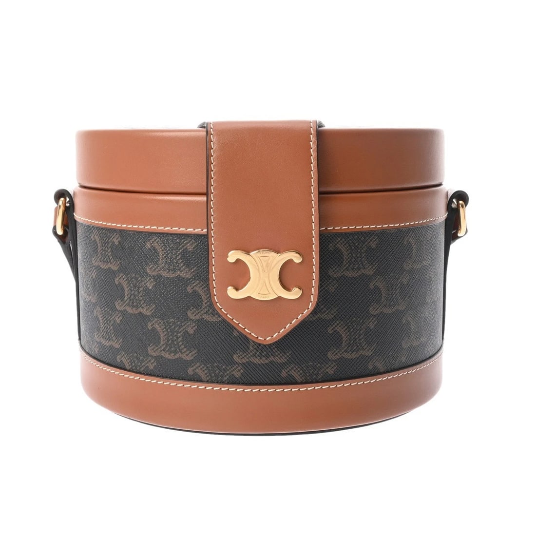 CELINE TAMBOUR MEDIUM TRIOMPHE TRIOMPHE CANVAS/CALF TAN: CELINE tambour medium Triomphe triomphe canvas/calf Tan Brand: CELINE Type/Style: Shoulder Bag Material: triomphe canvas/calf Color: Tan Size: H:about 4.9inch W:about 6.9inch D:about 6.9inch